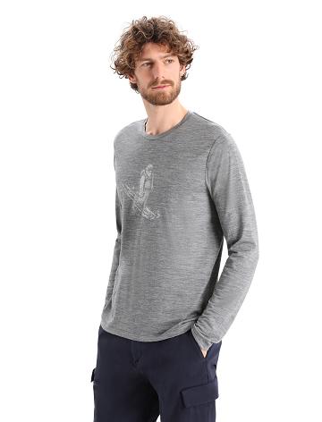 Gritstone Heather Men's Icebreaker Merino Tech Lite II T-Shirt Skiing Yeti Long Sleeve | USA 1227AHKP